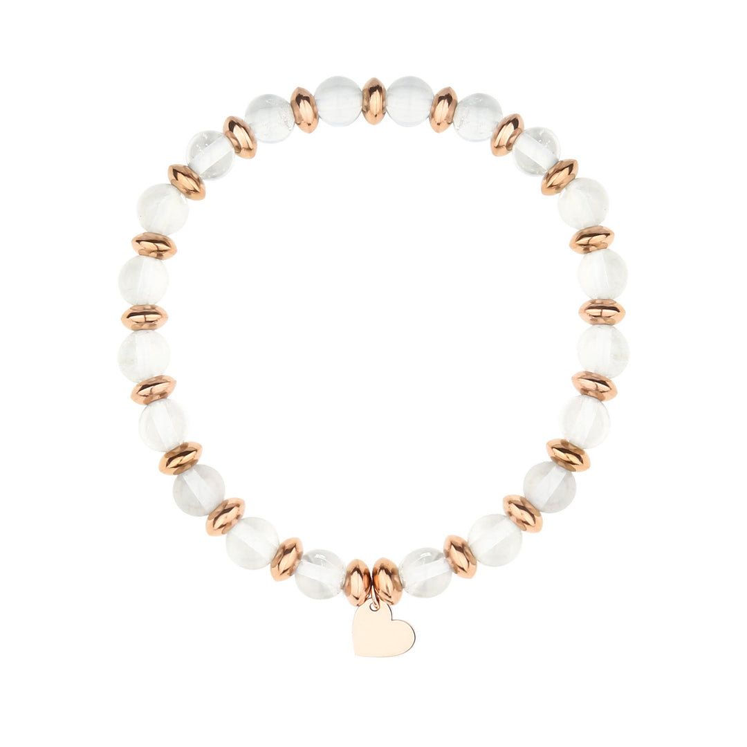 Pulsera con colgante de corazón de metal con cuentas de cristal natural de Olivenorma