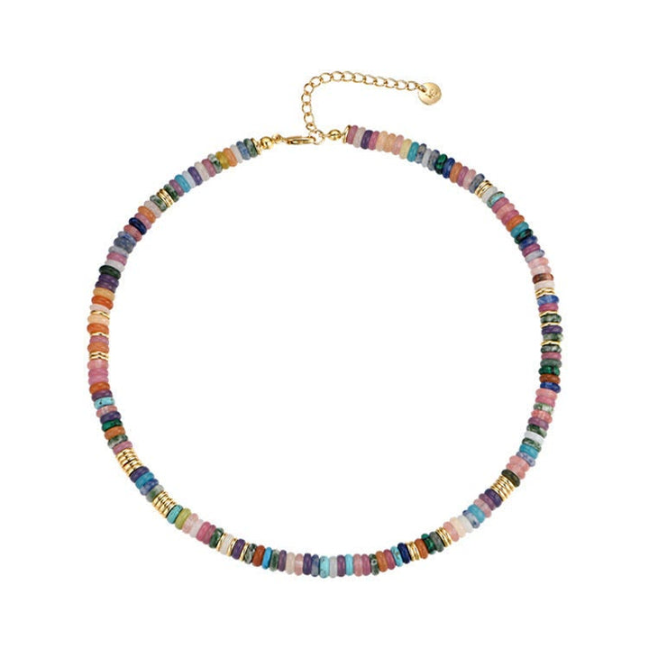 Pulsera y collar con piedras preciosas y cuentas redondas de cristal mixtas estilo bohemio de Olivenorma 