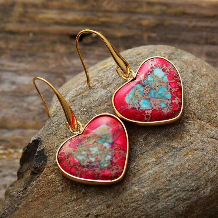 Pendientes colgantes en forma de corazón de turquesa ostra de Olivenorma