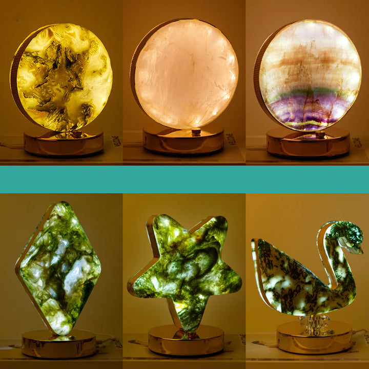 Lámpara de mesa de noche de piedra de cristal natural Olivenorma Decoración con piedras preciosas