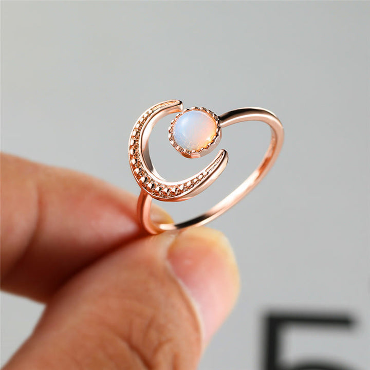 Anillo abierto con piedra lunar y accesorio Moon Sun de Olivenorma