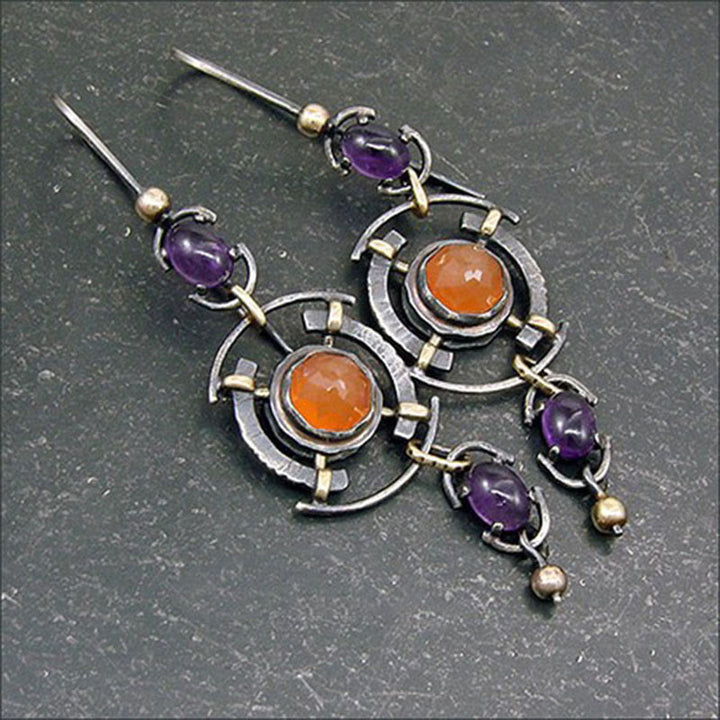 Pendientes de bruja con incrustaciones de cristal hueco en forma de disco retro de Olivenorma