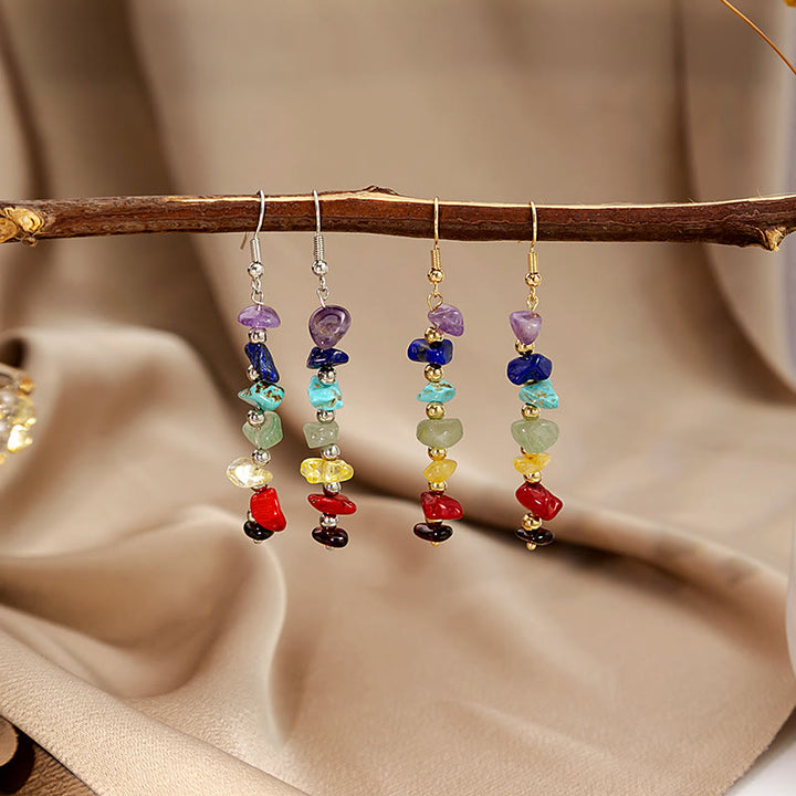 Pendientes colgantes de grava con piedra de los 7 chakras de Olivenorma