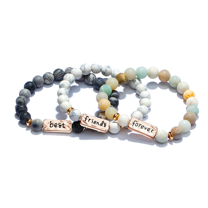 Juego de pulseras con grabado de 3 piezas con piedras preciosas naturales de Olivenorma Best Friend Forever