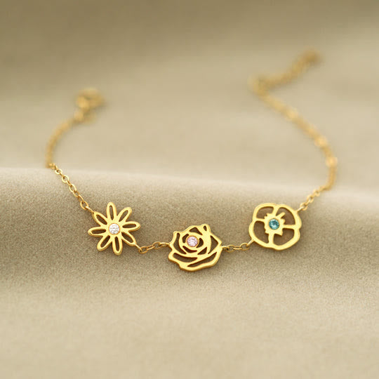 Pulsera de flores de nacimiento con piedra natal de Olivenorma 1-8 