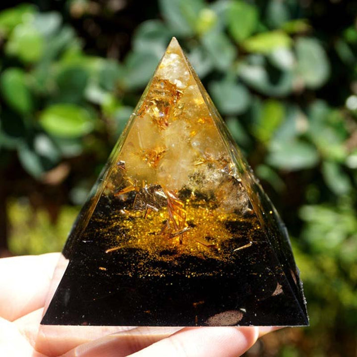 Pirámide de orgón del árbol de la vida de citrino y obsidiana de Olivenorma