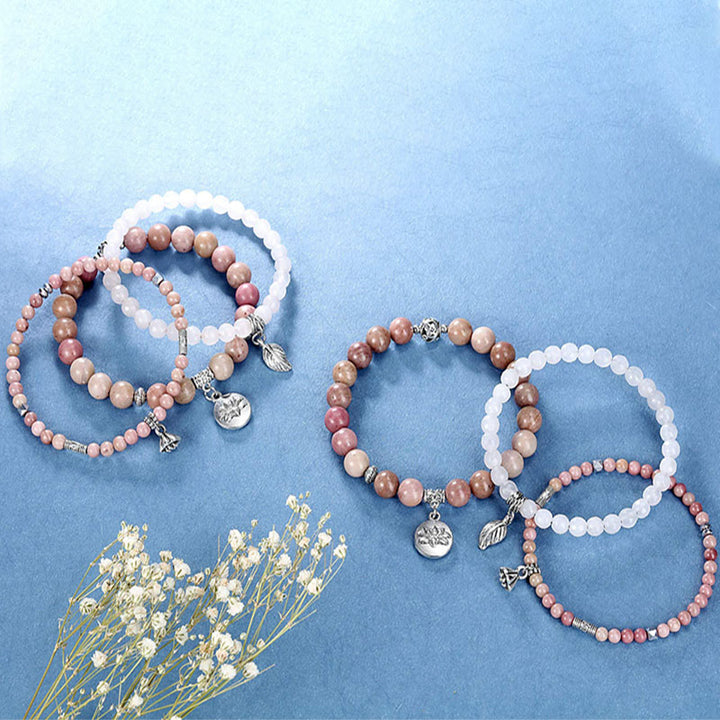 Pulsera de 3 piezas con símbolo de loto y rodocrosita de Olivenorma