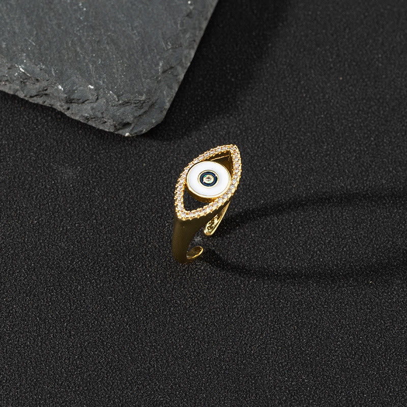 Anillo de circonita blanca de Olivenorma Anillo ajustable con diseño de mal de ojo
