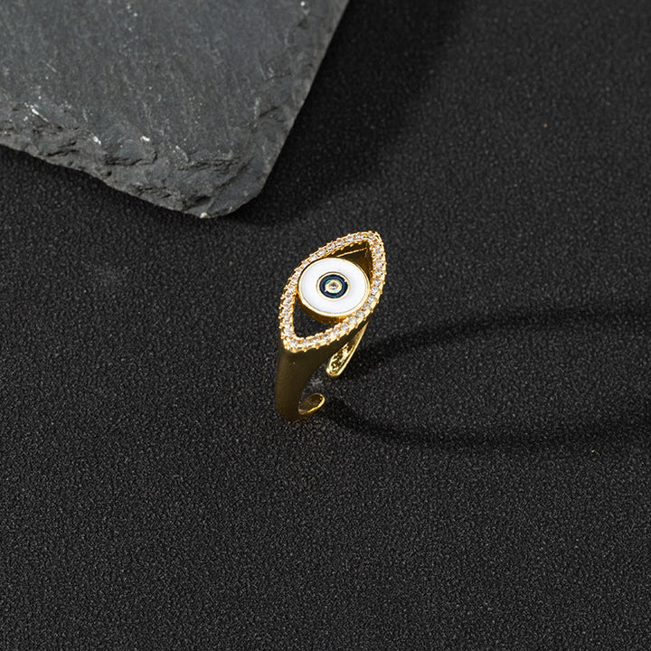 Anillo de circonita blanca de Olivenorma Anillo ajustable con diseño de mal de ojo