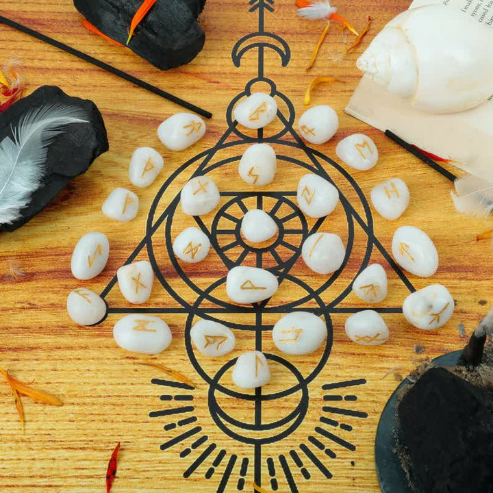 Piedra preciosa tallada con alfabeto rúnico de Olivenorma, equilibrio de piedra, decoración