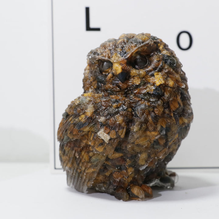 Adorno de piedra preciosa tallada en forma de búho de cristal natural de Olivenorma