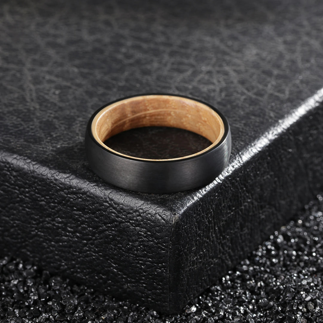 Anillo de tungsteno negro de madera de barril de whisky de 6 mm de Olivenorma