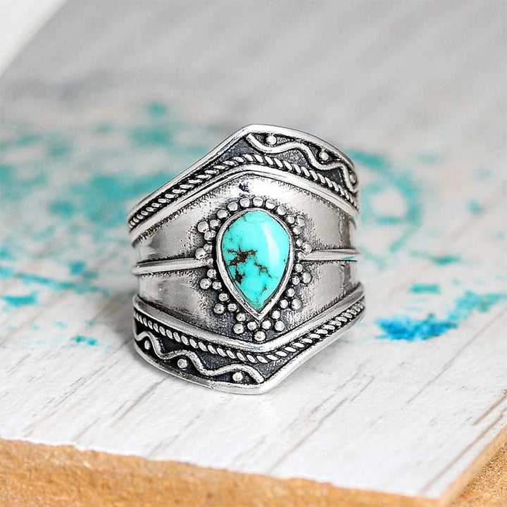 Anillo Reki turquesa con forma de gota de agua estilo boho de Olivenorma