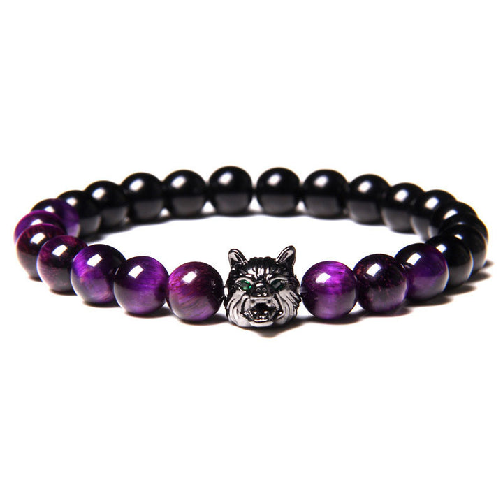 Pulsera de lobo con ojo de tigre morado de Olivenorma 