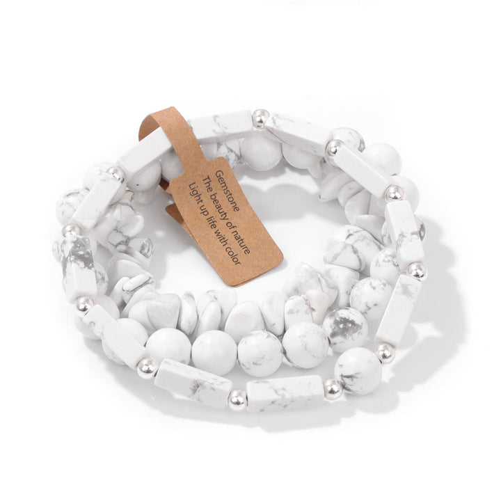 Juego de pulseras irregulares de tres capas con piedra natural Olivenorma