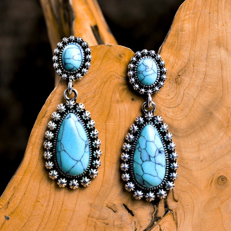 Pendientes de plata turquesa con forma de lágrima de Olivenorma