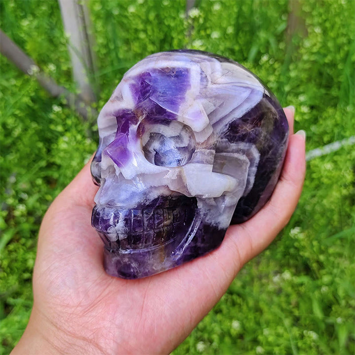 Cráneo de cristal con piedra preciosa de amatista natural de 10 cm de Olivenorma