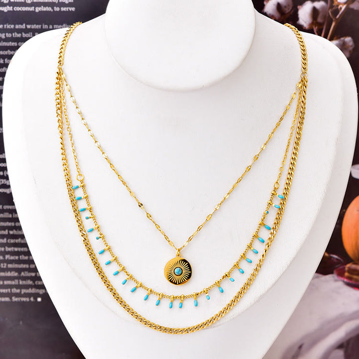 Juego de collar triple con colgante de turquesa natural de 18 quilates de Olivenorma