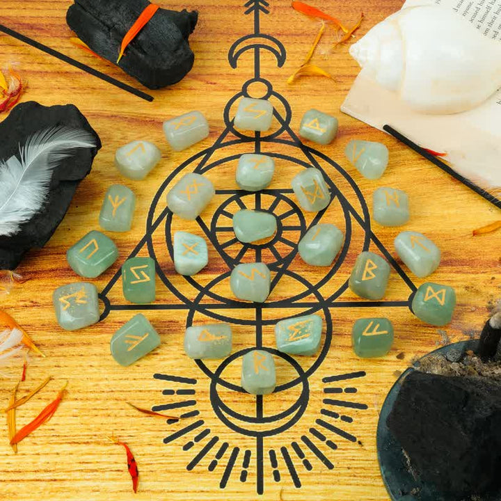 Piedra preciosa tallada con alfabeto rúnico de Olivenorma, equilibrio de piedra, decoración