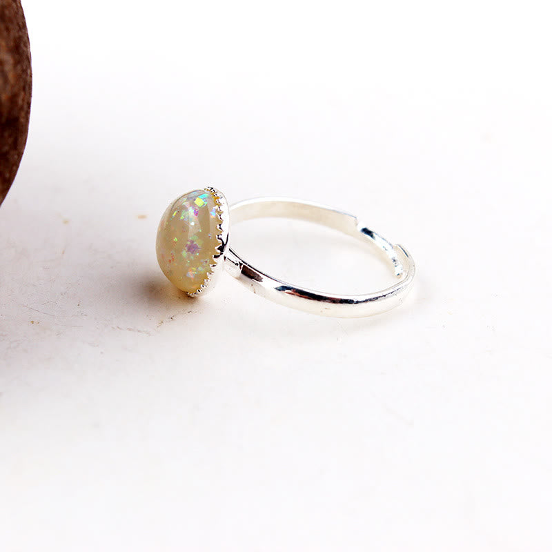 Anillo ajustable de medio círculo sencillo con piedra lunar y ópalo de Olivenorma
