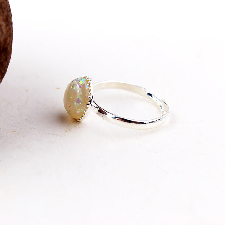 Anillo ajustable de medio círculo sencillo con piedra lunar y ópalo de Olivenorma