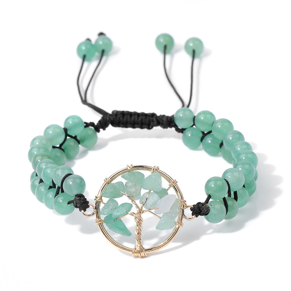 Pulsera de árbol de la vida trenzada doble con cuentas de 6 mm de Olivenorma