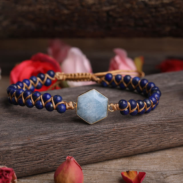 Pulsera trenzada de cuentas hexagonales de cristal crudo de Olivenorma