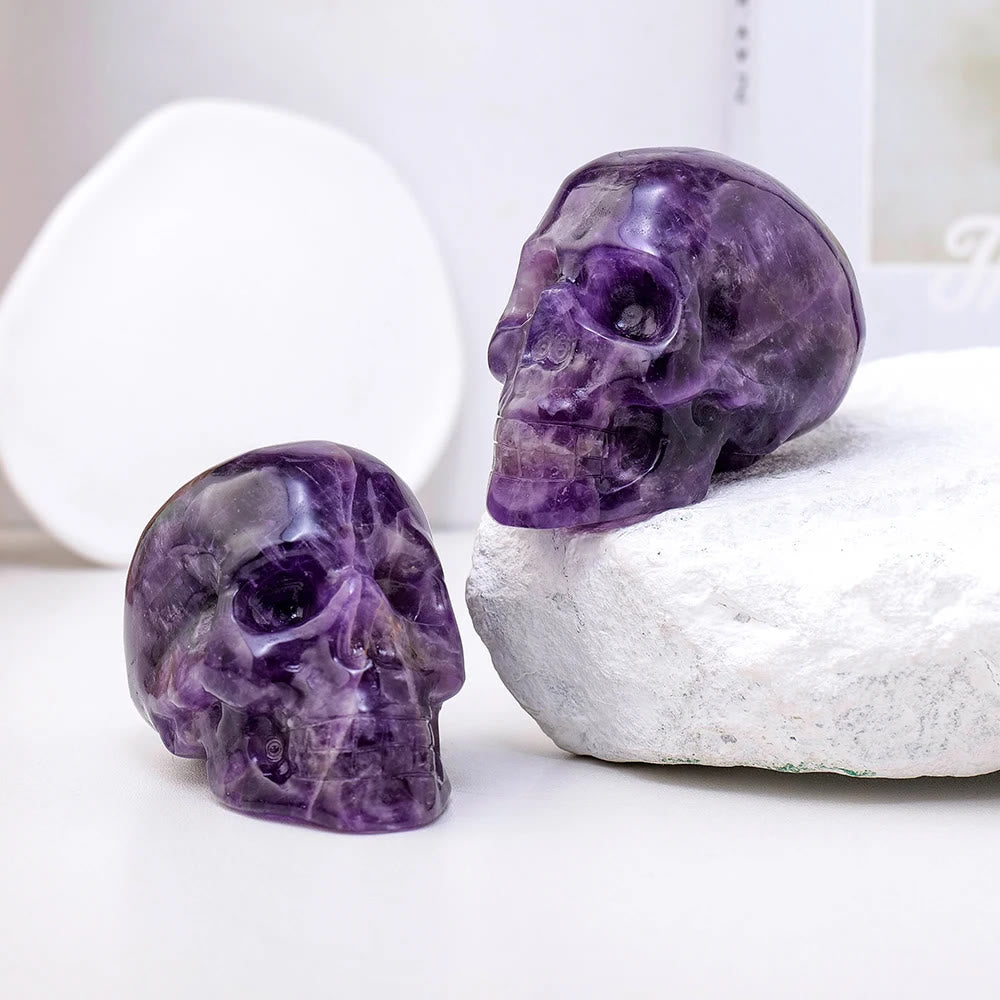 Estatua de calavera de amatista de 3 pulgadas de Olivenorma, piedra preciosa curativa decorativa 