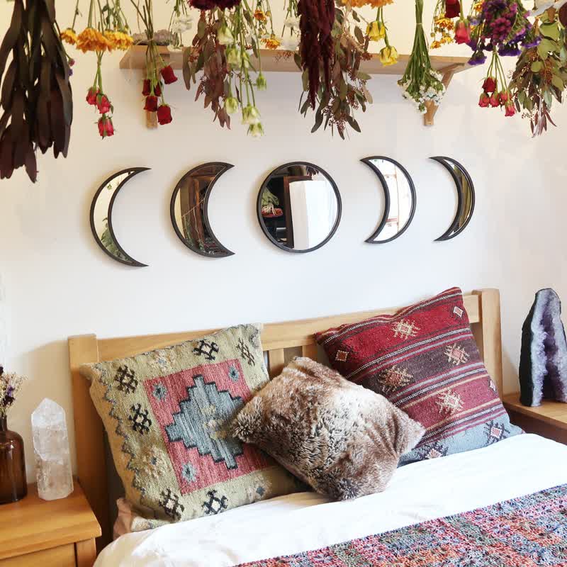 Espejos de madera originales con fases lunares para decoración de pared
