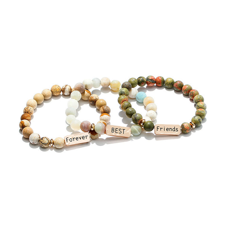 Juego de pulseras con grabado de 3 piezas con piedras preciosas naturales de Olivenorma Best Friend Forever