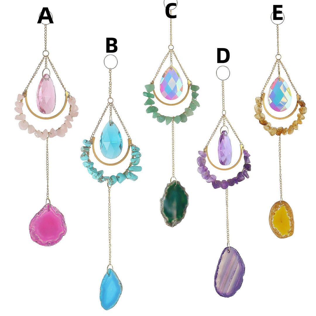 Atrapasueños de cristal de Olivenorma, decoración bohemia con forma de luna, carillón de viento 