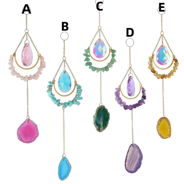 Atrapasueños de cristal de Olivenorma, decoración bohemia con forma de luna, carillón de viento 
