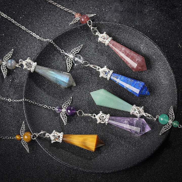 Péndulo de alas de ángel de cristal de labradorita de Olivenorma