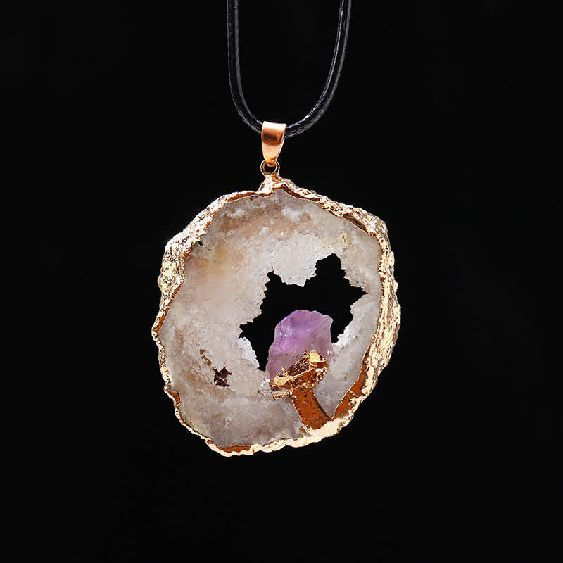 Collar de roca de geoda de cristal natural