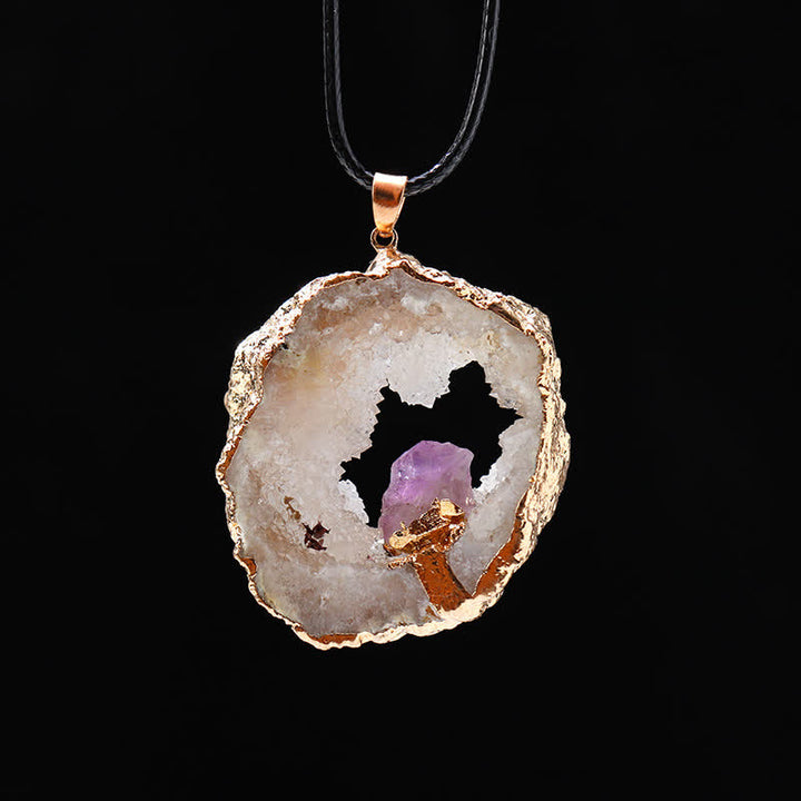 Collar de roca de geoda de cristal natural