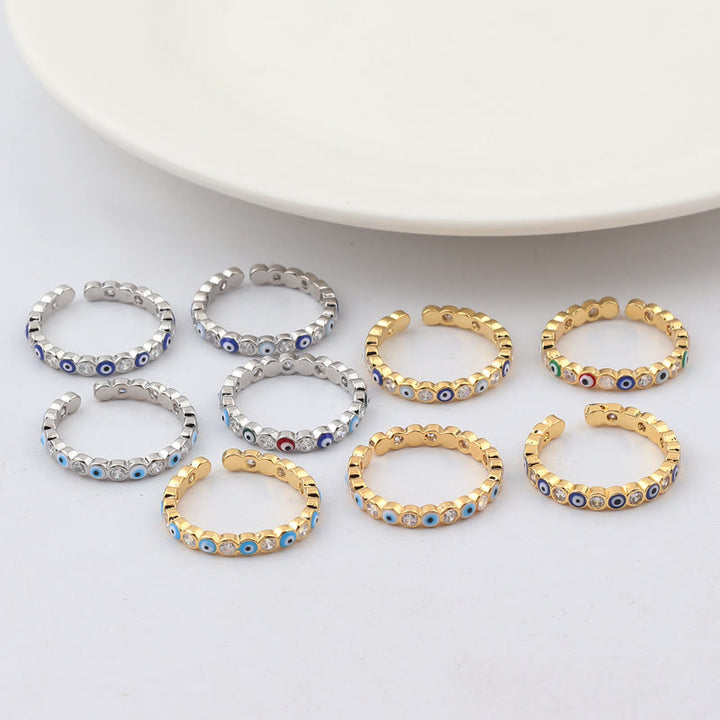 Anillo ajustable con circonita blanca y ojo malvado de colores de Olivenorma 