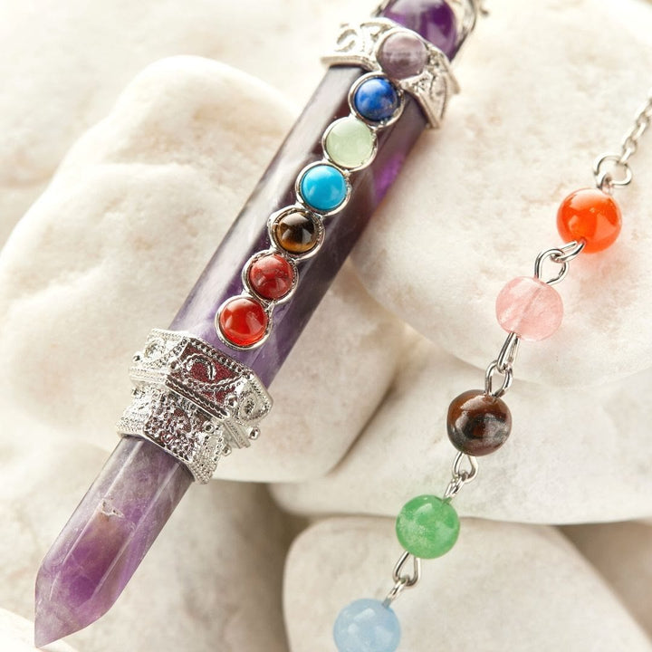 Péndulo de columna hexagonal de cristal de chakra Olivenorma