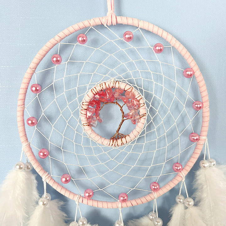 Atrapasueños con plumas de árbol de la vida de cristal de Olivenorma