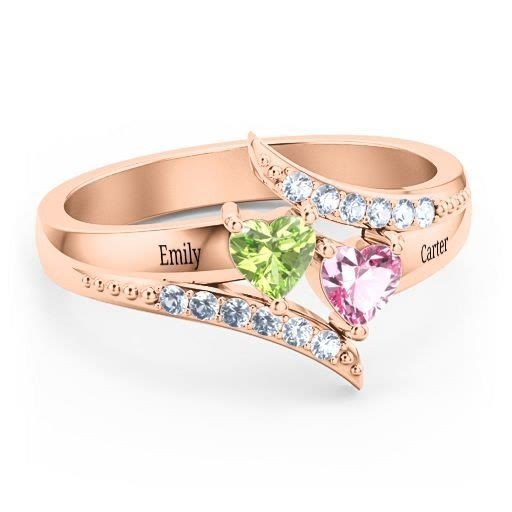 Anillo con piedra natal grabada en forma de corazón para regalo de madre e hija de Olivenorma