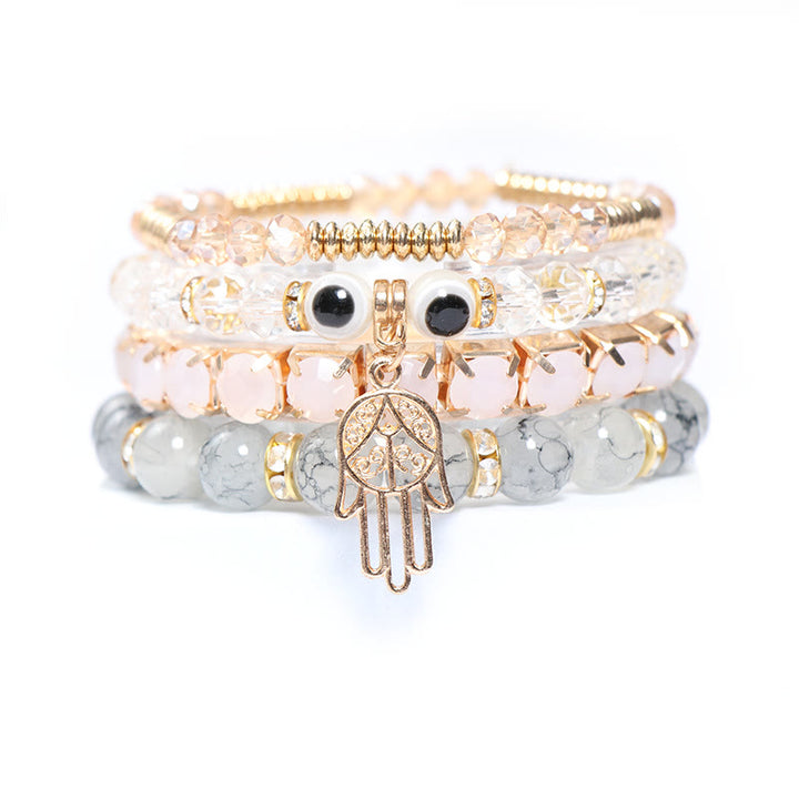 Juego de pulseras de cuentas de cuatro capas con ojo turco y hamsa de Olivenorma 