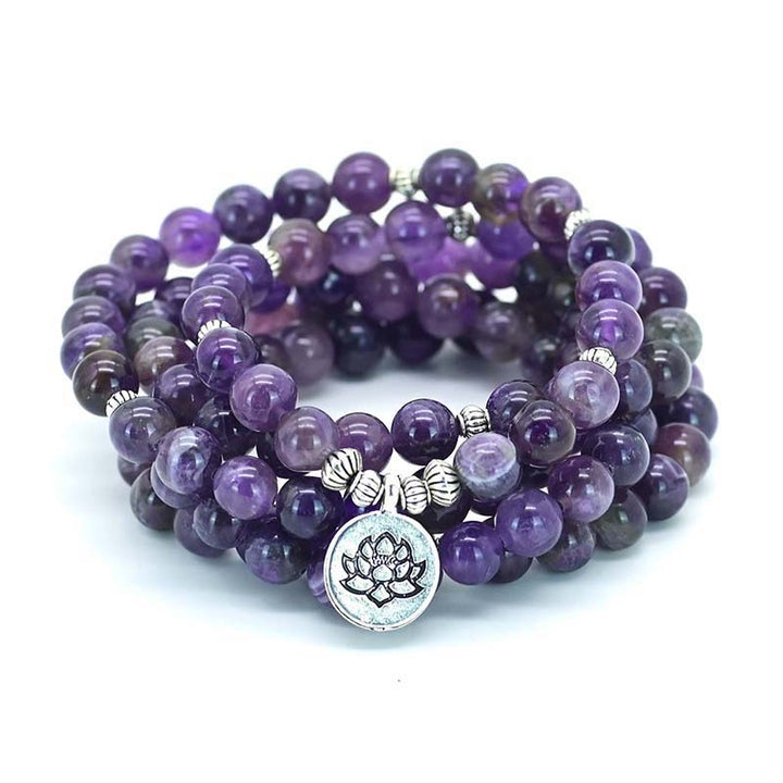 Collar y pulsera con símbolo de loto y amatista de Olivenorma 