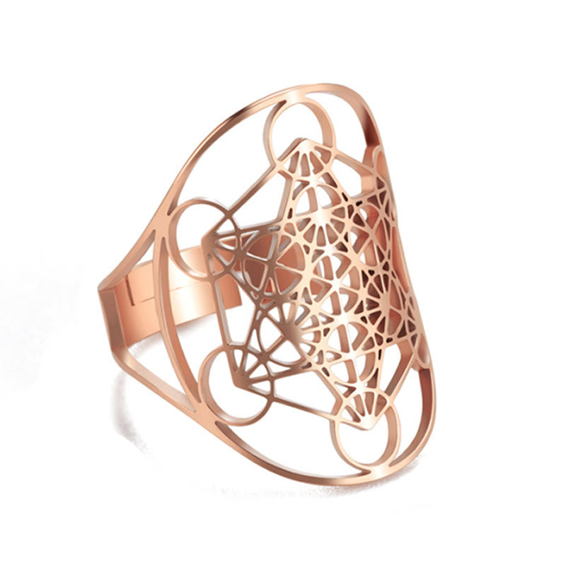 Anillo ajustable de acero inoxidable con símbolo del cubo de Metatrón de Olivenorma 