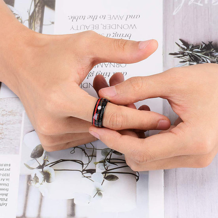 Anillo de carburo de tungsteno negro para hombre de 8 mm con ópalo de color Olivenorma 