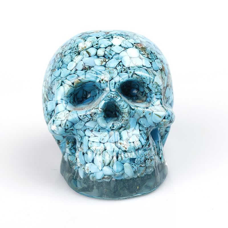 Decoración con piedras preciosas y calavera de cristal natural de Olivenorma