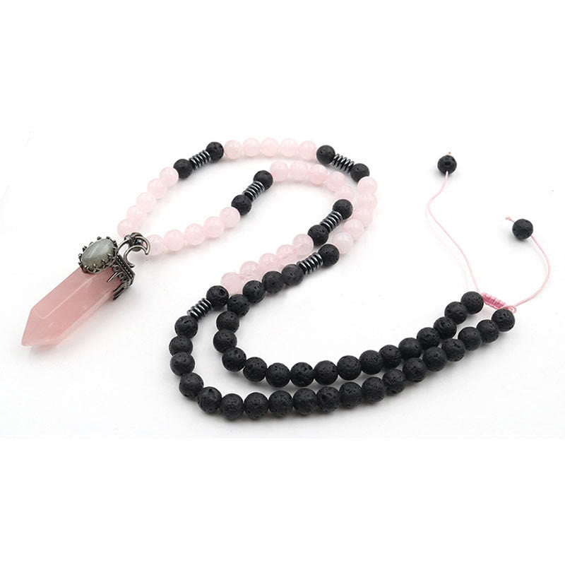 Collar Mala con colgante de prisma hexagonal de cristal natural de Olivenorma