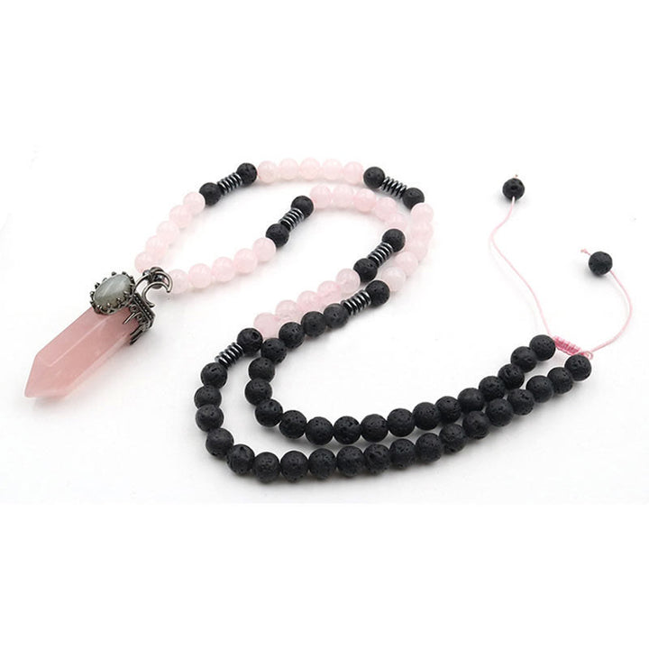 Collar Mala con colgante de prisma hexagonal de cristal natural de Olivenorma
