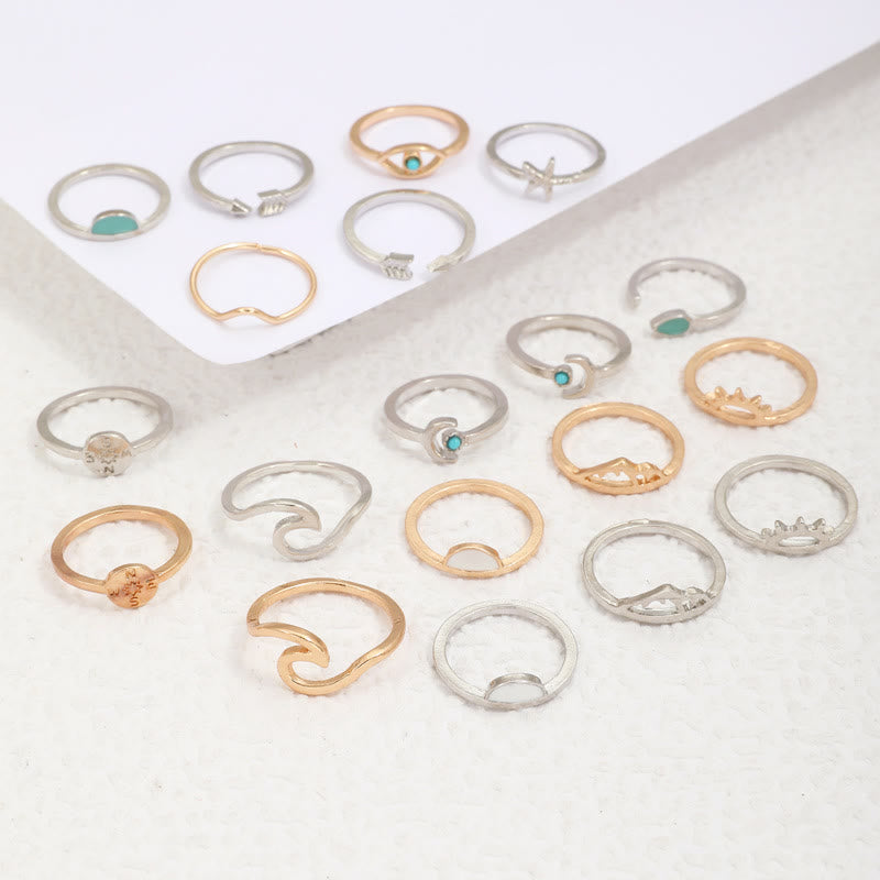 Juego de 19 anillos ajustables de turquesa y amazonita de Olivenorma 