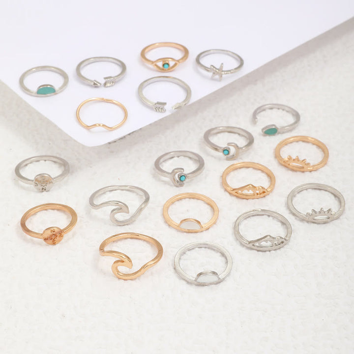 Juego de 19 anillos ajustables de turquesa y amazonita de Olivenorma 