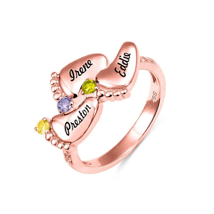 Anillo con piedras de nacimiento grabadas con pies de bebé de Olivenorma Creative
