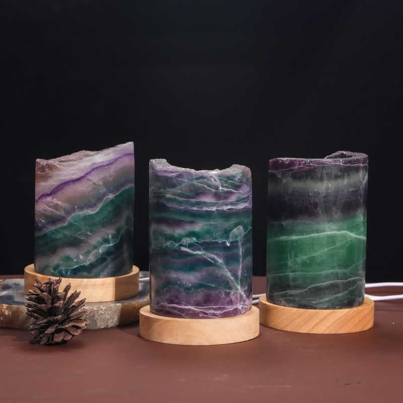 Lámpara de cristal cilíndrica de fluorita natural de Olivenorma